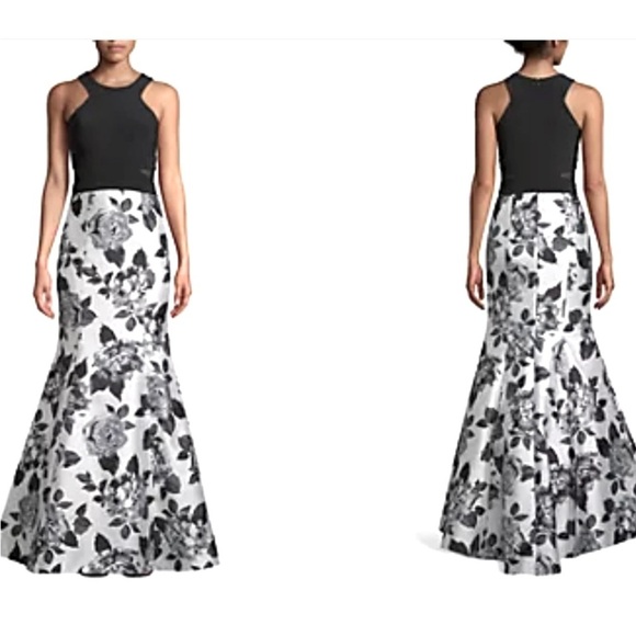 Xcape Elegant Black and White Floral Maxi Ball Gown Mermaid Women's Dress - Picture 1 of 11